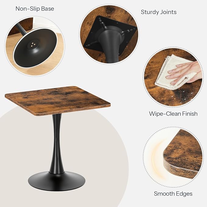 Dining Table, Square Dining Table for 2, 27.6" Dining Room Table for Small Spaces, Tulip Kitchen Table, Anti-Slip Heavy Base, Easy to Assemble, for Living Room, Kitchen, Rustic Brown BF18CZ01