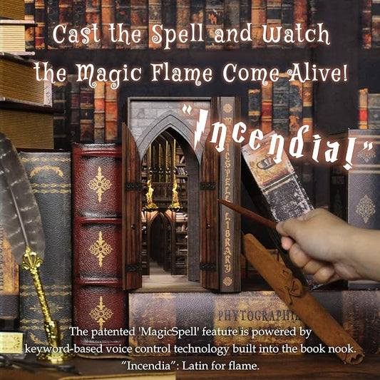 DIY Book Nook Kit for Adults, Infinite Magicspell Library Booknook with Flame Illusion