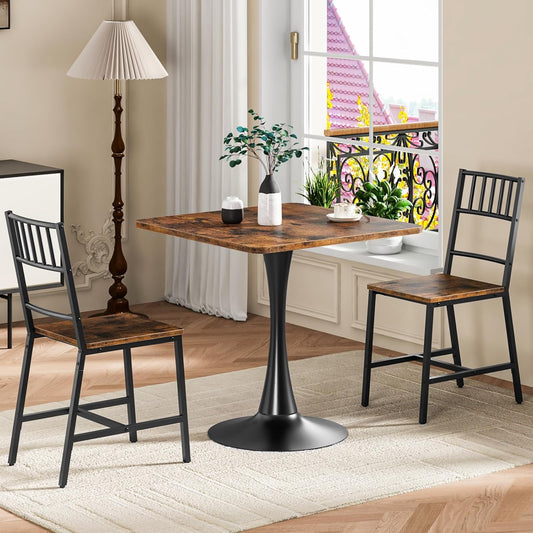 Dining Table, Square Dining Table for 2, 27.6" Dining Room Table for Small Spaces, Tulip Kitchen Table, Anti-Slip Heavy Base, Easy to Assemble, for Living Room, Kitchen, Rustic Brown BF18CZ01