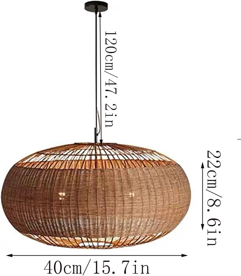 Rattan Handwoven Pendant Lights Adjustable Bamboo Wicker Hanging Lamp, Pendantt Light Fixture With Drum Basket Shade 1 Light Woven Pendant Light For Dining Room Living Room (Not Bulb Included)