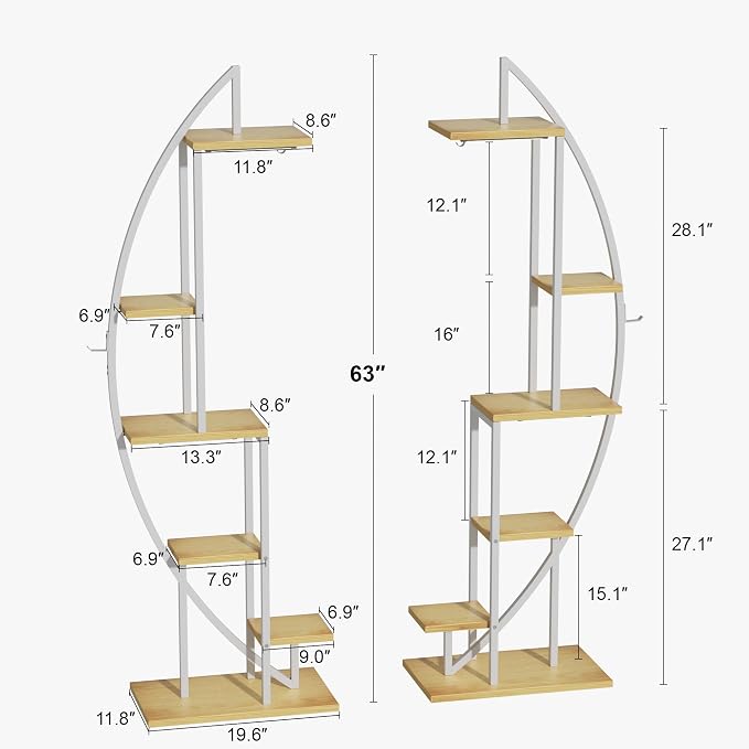 Plant Stand with Grow Light, 2 Pack Tall Indoor Plant Shelf 6 Tier | 63" Lighted Plant Stand with Large Capacity for Indoor Plants Multiple, Metal Plant Display Holder Rack for Living Room Patio