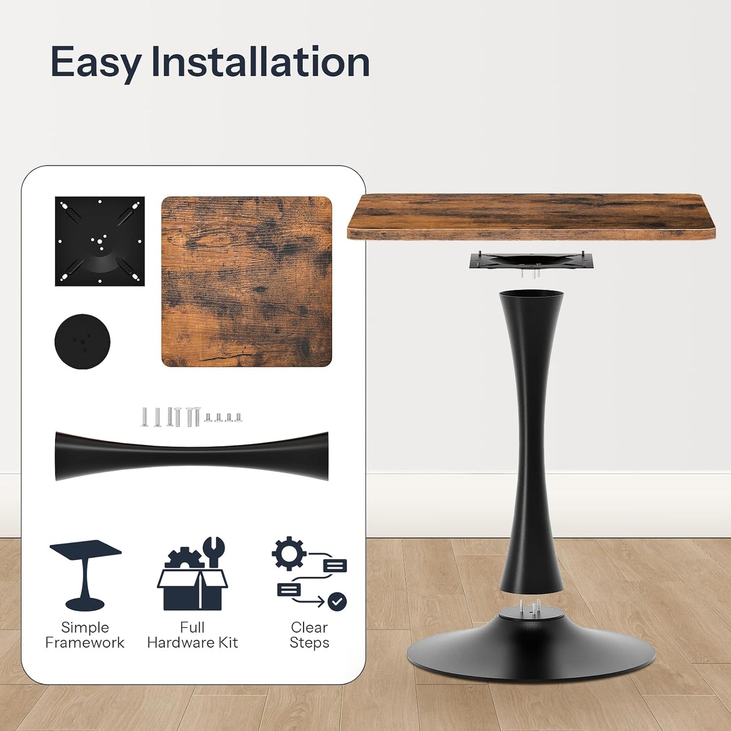 Dining Table, Square Dining Table for 2, 27.6" Dining Room Table for Small Spaces, Tulip Kitchen Table, Anti-Slip Heavy Base, Easy to Assemble, for Living Room, Kitchen, Rustic Brown BF18CZ01