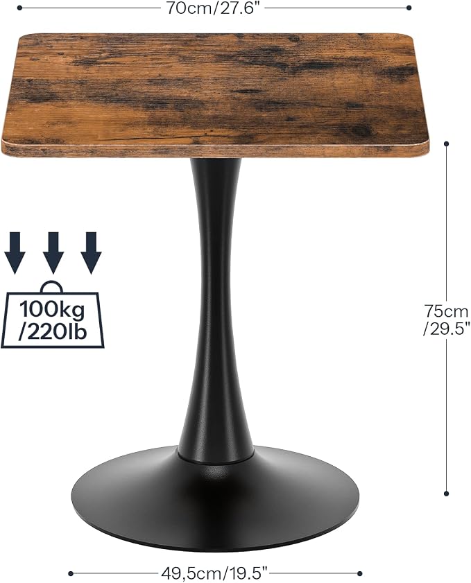 Dining Table, Square Dining Table for 2, 27.6" Dining Room Table for Small Spaces, Tulip Kitchen Table, Anti-Slip Heavy Base, Easy to Assemble, for Living Room, Kitchen, Rustic Brown BF18CZ01