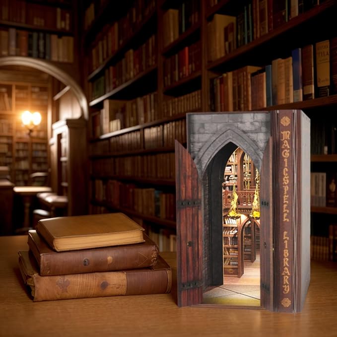 DIY Book Nook Kit for Adults, Infinite Magicspell Library Booknook with Flame Illusion