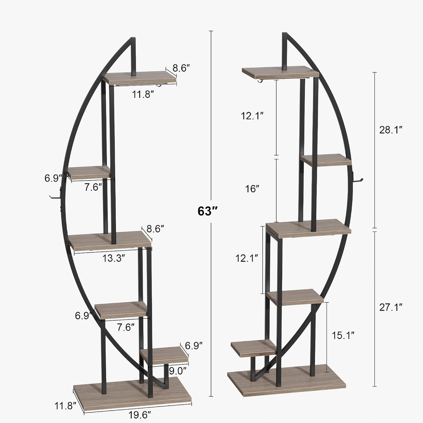 Plant Stand with Grow Light, 2 Pack Tall Indoor Plant Shelf 6 Tier | 63" Lighted Plant Stand with Large Capacity for Indoor Plants Multiple, Metal Plant Display Holder Rack for Living Room Patio