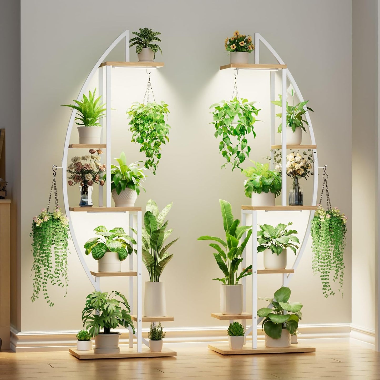 Plant Stand with Grow Light, 2 Pack Tall Indoor Plant Shelf 6 Tier | 63" Lighted Plant Stand with Large Capacity for Indoor Plants Multiple, Metal Plant Display Holder Rack for Living Room Patio