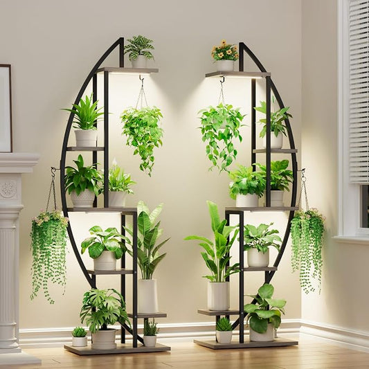 Plant Stand with Grow Light, 2 Pack Tall Indoor Plant Shelf 6 Tier | 63" Lighted Plant Stand with Large Capacity for Indoor Plants Multiple, Metal Plant Display Holder Rack for Living Room Patio