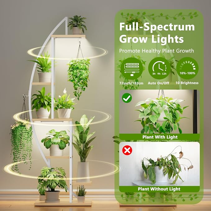 Plant Stand with Grow Light, 2 Pack Tall Indoor Plant Shelf 6 Tier | 63" Lighted Plant Stand with Large Capacity for Indoor Plants Multiple, Metal Plant Display Holder Rack for Living Room Patio