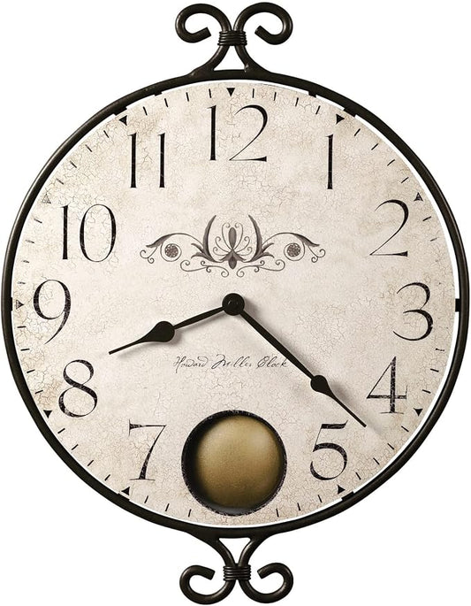 Randall Vintage Wall Clock | Wrought Iron Frame, Silent Quartz Pendulum, Battery Operated | Antique Rustic Decor