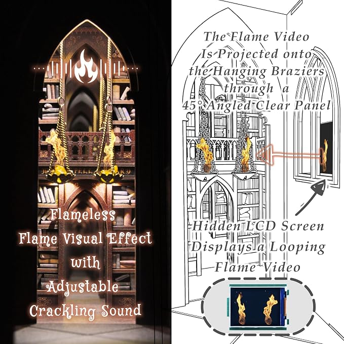 DIY Book Nook Kit for Adults, Infinite Magicspell Library Booknook with Flame Illusion