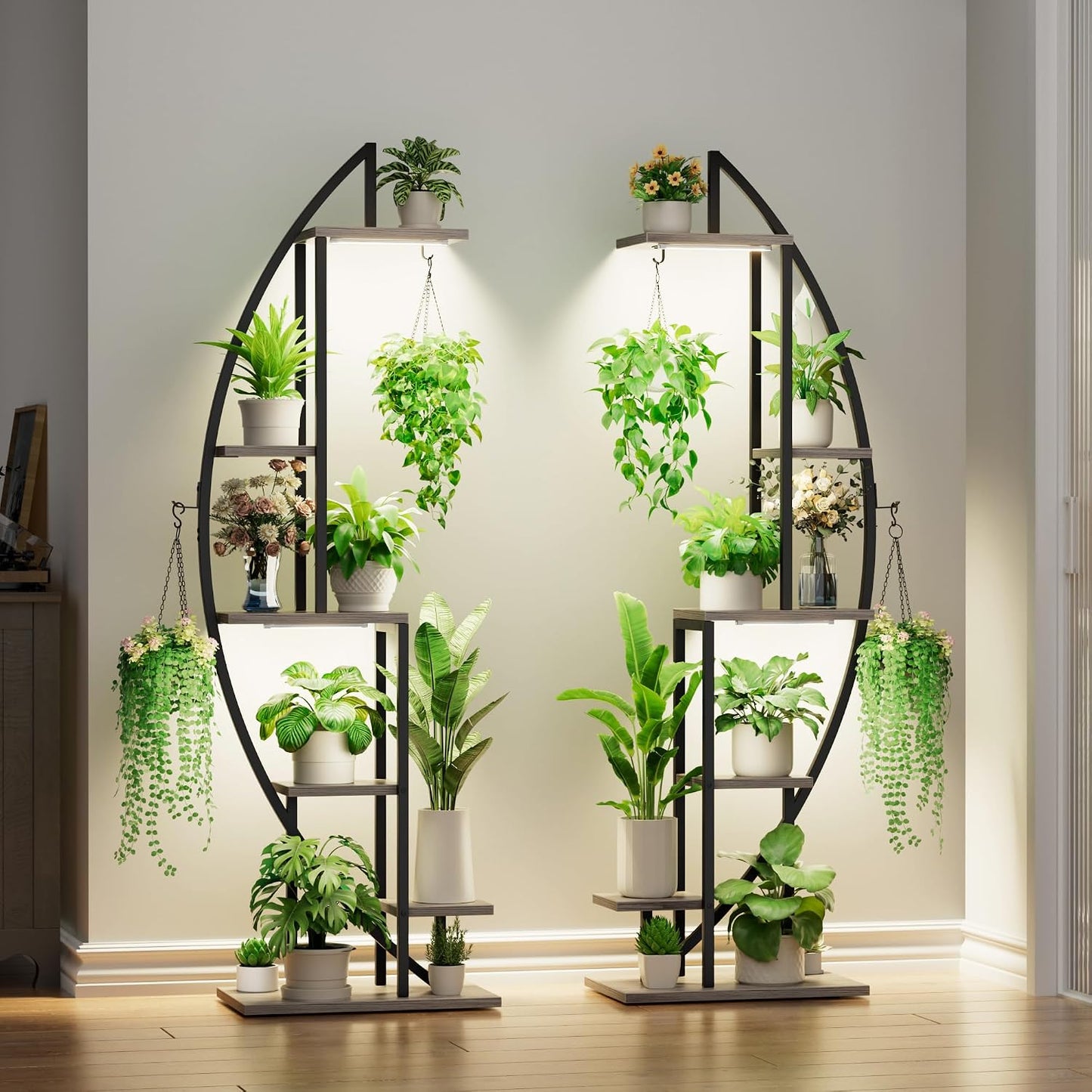 Plant Stand with Grow Light, 2 Pack Tall Indoor Plant Shelf 6 Tier | 63" Lighted Plant Stand with Large Capacity for Indoor Plants Multiple, Metal Plant Display Holder Rack for Living Room Patio