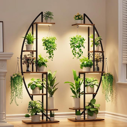 Plant Stand with Grow Light, 2 Pack Tall Indoor Plant Shelf 6 Tier | 63" Lighted Plant Stand with Large Capacity for Indoor Plants Multiple, Metal Plant Display Holder Rack for Living Room Patio