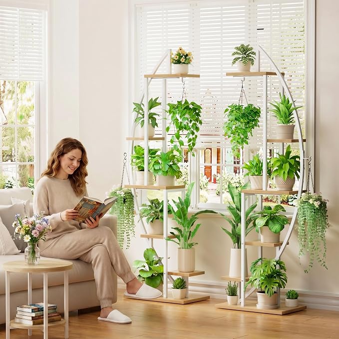 Plant Stand with Grow Light, 2 Pack Tall Indoor Plant Shelf 6 Tier | 63" Lighted Plant Stand with Large Capacity for Indoor Plants Multiple, Metal Plant Display Holder Rack for Living Room Patio