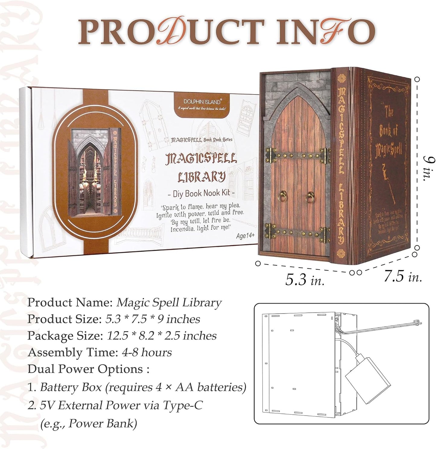 DIY Book Nook Kit for Adults, Infinite Magicspell Library Booknook with Flame Illusion