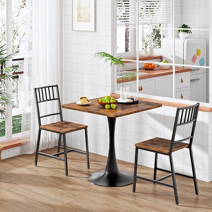 Dining Table, Square Dining Table for 2, 27.6" Dining Room Table for Small Spaces, Tulip Kitchen Table, Anti-Slip Heavy Base, Easy to Assemble, for Living Room, Kitchen, Rustic Brown BF18CZ01