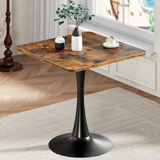 Dining Table, Square Dining Table for 2, 27.6" Dining Room Table for Small Spaces, Tulip Kitchen Table, Anti-Slip Heavy Base, Easy to Assemble, for Living Room, Kitchen, Rustic Brown BF18CZ01
