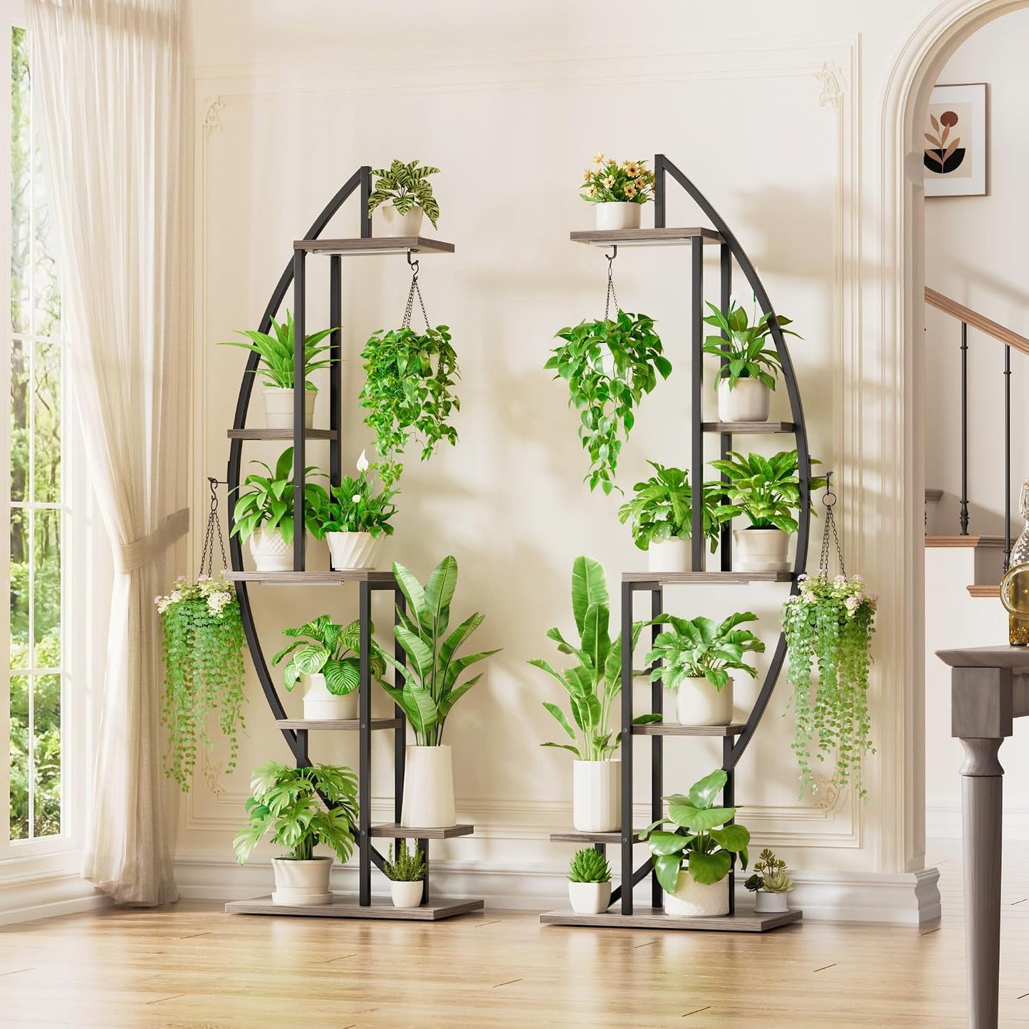 Plant Stand with Grow Light, 2 Pack Tall Indoor Plant Shelf 6 Tier | 63" Lighted Plant Stand with Large Capacity for Indoor Plants Multiple, Metal Plant Display Holder Rack for Living Room Patio