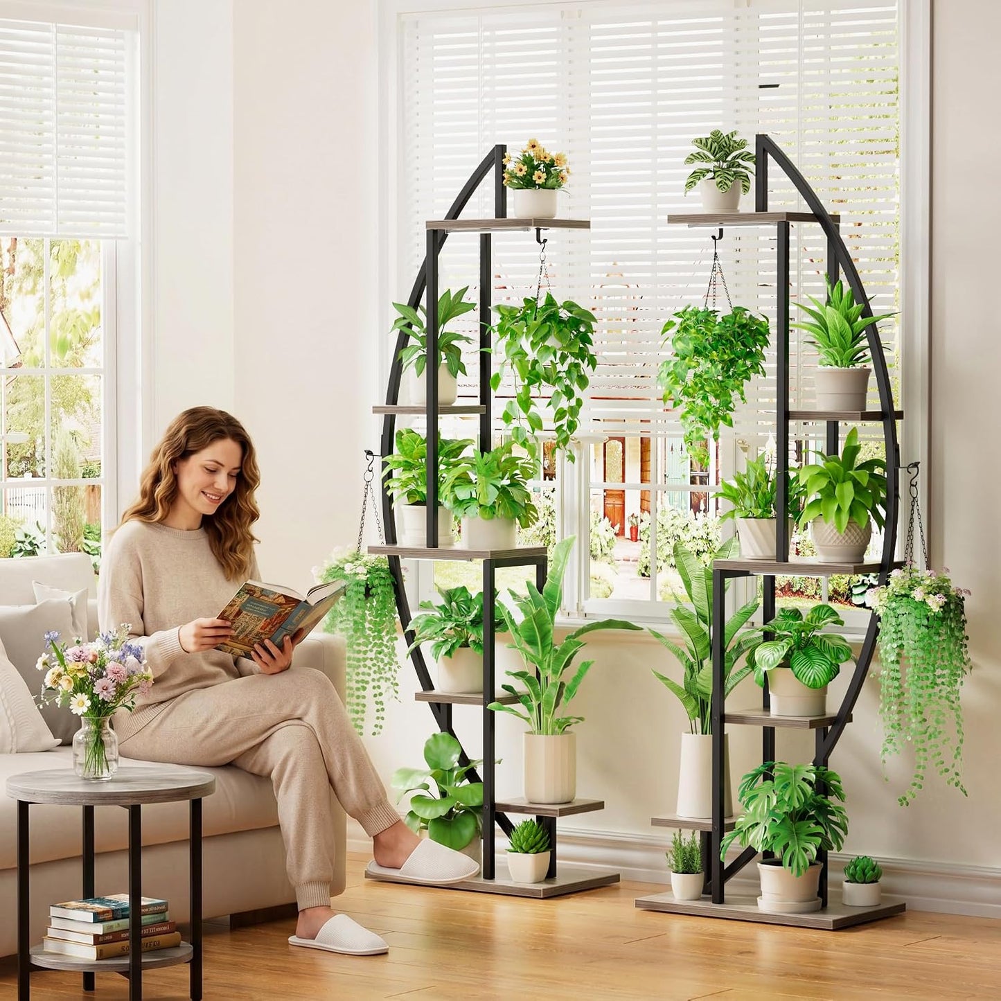 Plant Stand with Grow Light, 2 Pack Tall Indoor Plant Shelf 6 Tier | 63" Lighted Plant Stand with Large Capacity for Indoor Plants Multiple, Metal Plant Display Holder Rack for Living Room Patio