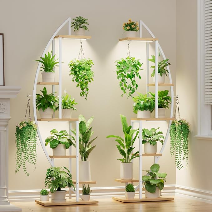Plant Stand with Grow Light, 2 Pack Tall Indoor Plant Shelf 6 Tier | 63" Lighted Plant Stand with Large Capacity for Indoor Plants Multiple, Metal Plant Display Holder Rack for Living Room Patio
