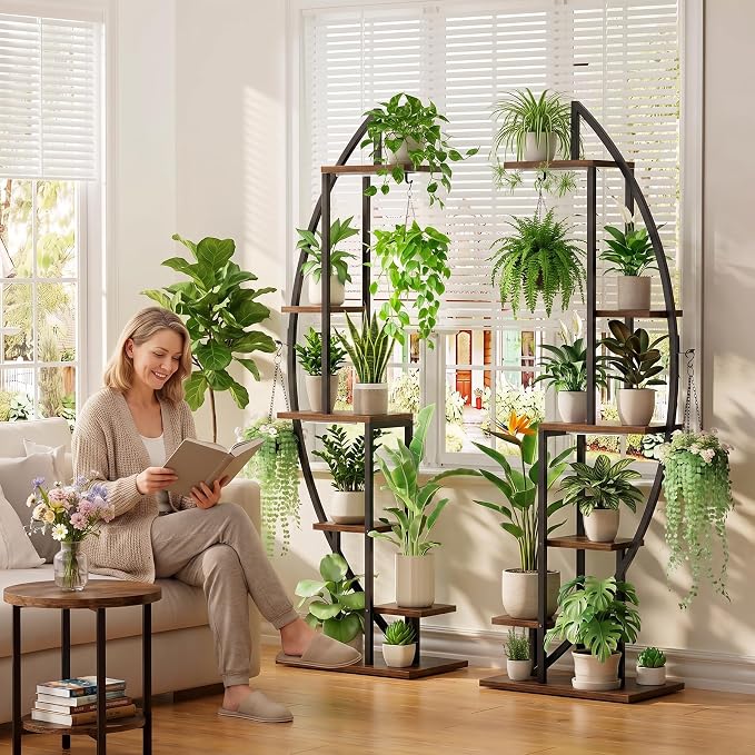 Plant Stand with Grow Light, 2 Pack Tall Indoor Plant Shelf 6 Tier | 63" Lighted Plant Stand with Large Capacity for Indoor Plants Multiple, Metal Plant Display Holder Rack for Living Room Patio