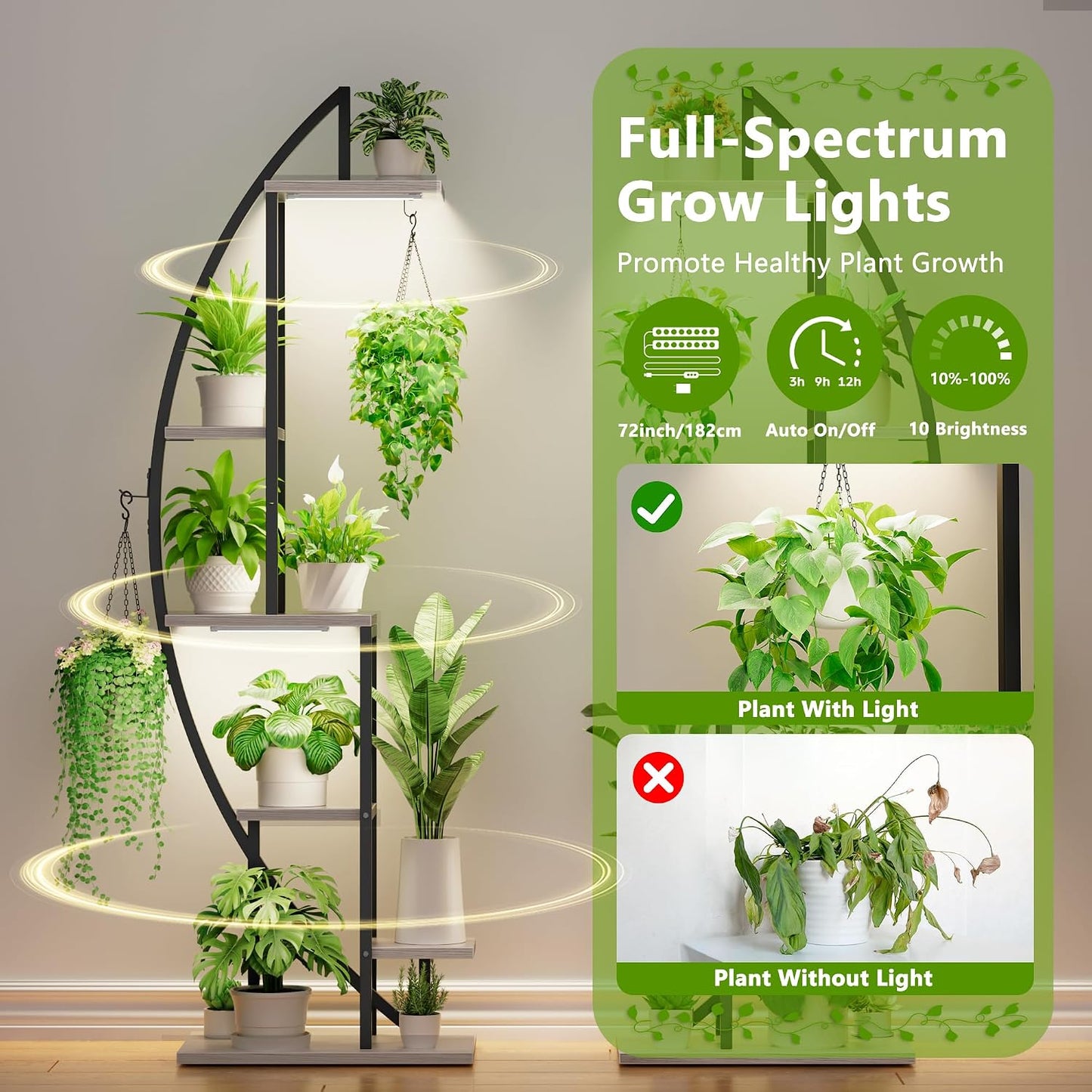Plant Stand with Grow Light, 2 Pack Tall Indoor Plant Shelf 6 Tier | 63" Lighted Plant Stand with Large Capacity for Indoor Plants Multiple, Metal Plant Display Holder Rack for Living Room Patio